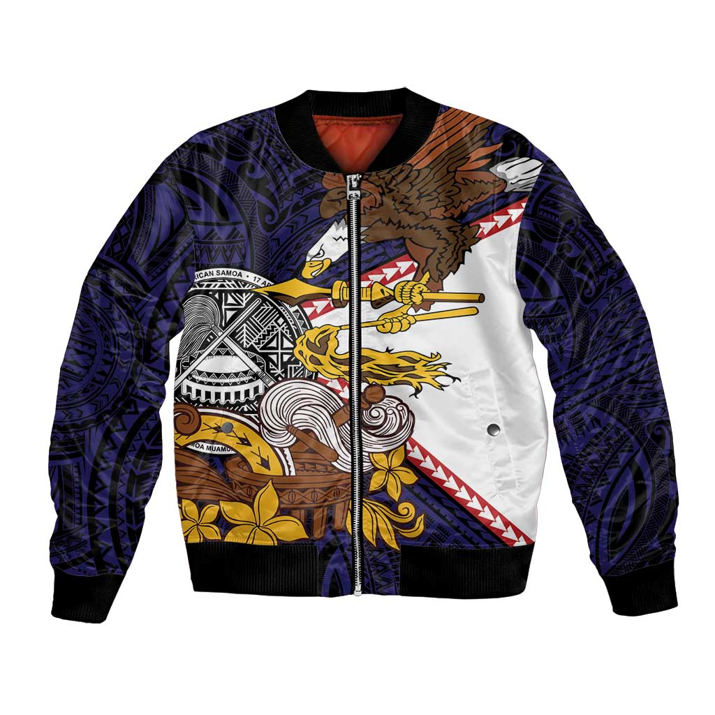 American Samoa Eagle Kava Bowl Bomber Jacket Plumeria Polynesian Pattern