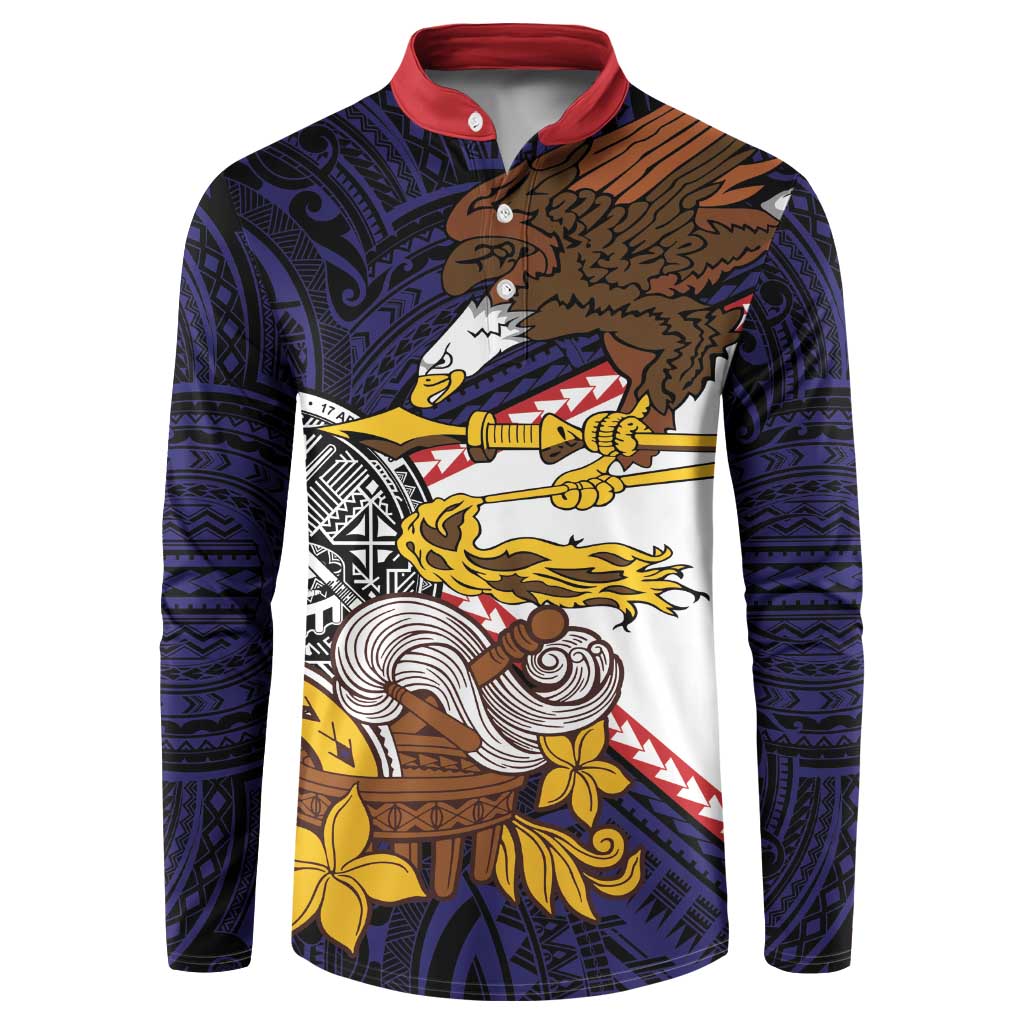 American Samoa Eagle Kava Bowl Button Sweatshirt Plumeria Polynesian Pattern