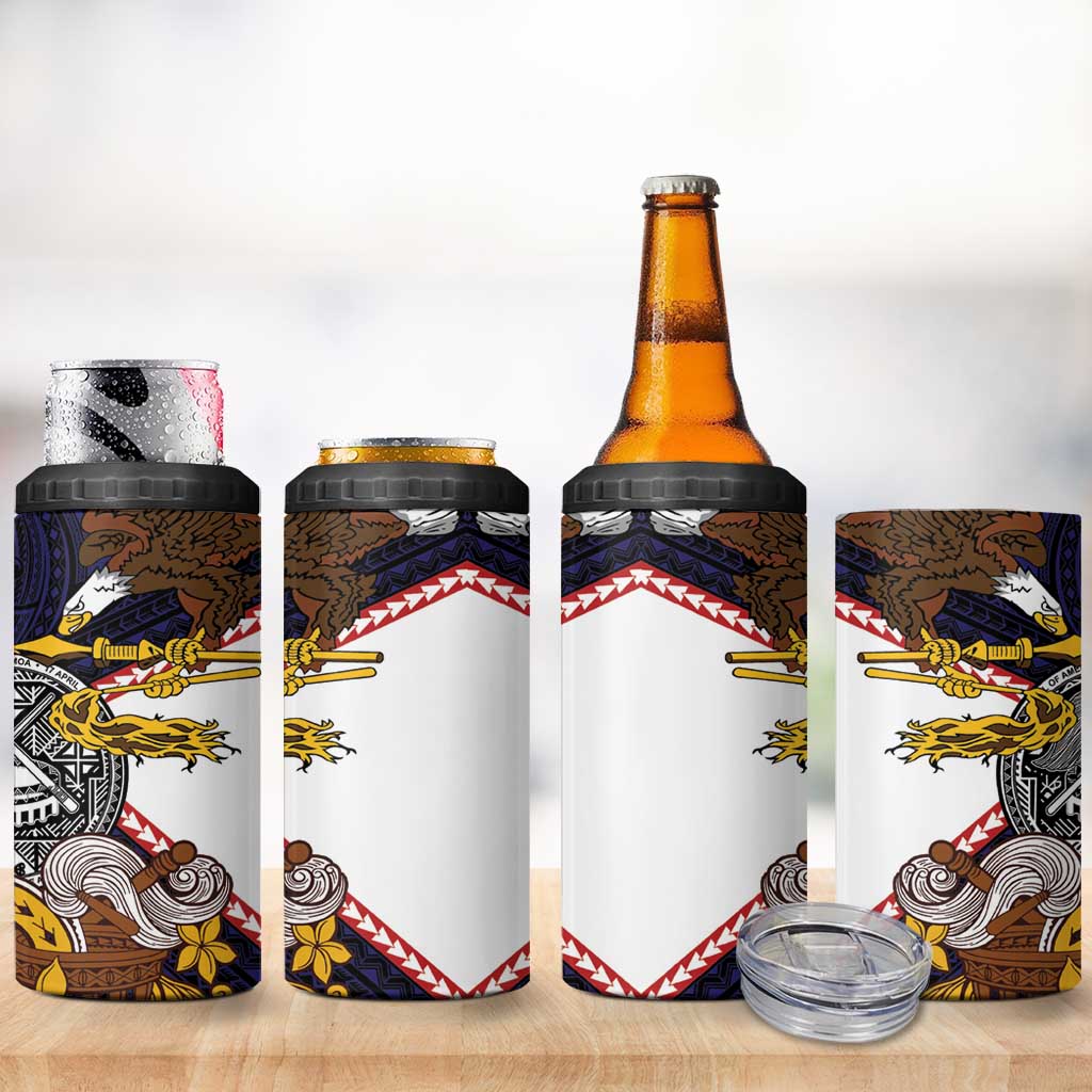 American Samoa Eagle Kava Bowl 4 in 1 Can Cooler Tumbler Plumeria Polynesian Pattern