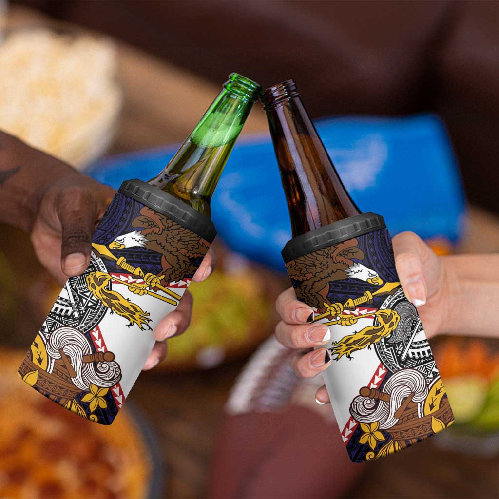 American Samoa Eagle Kava Bowl 4 in 1 Can Cooler Tumbler Plumeria Polynesian Pattern