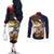American Samoa Eagle Kava Bowl Couples Matching Off The Shoulder Long Sleeve Dress and Long Sleeve Button Shirt Plumeria Polynesian Pattern