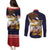 American Samoa Eagle Kava Bowl Couples Matching Puletasi and Long Sleeve Button Shirt Plumeria Polynesian Pattern