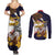 American Samoa Eagle Kava Bowl Couples Matching Summer Maxi Dress and Long Sleeve Button Shirt Plumeria Polynesian Pattern