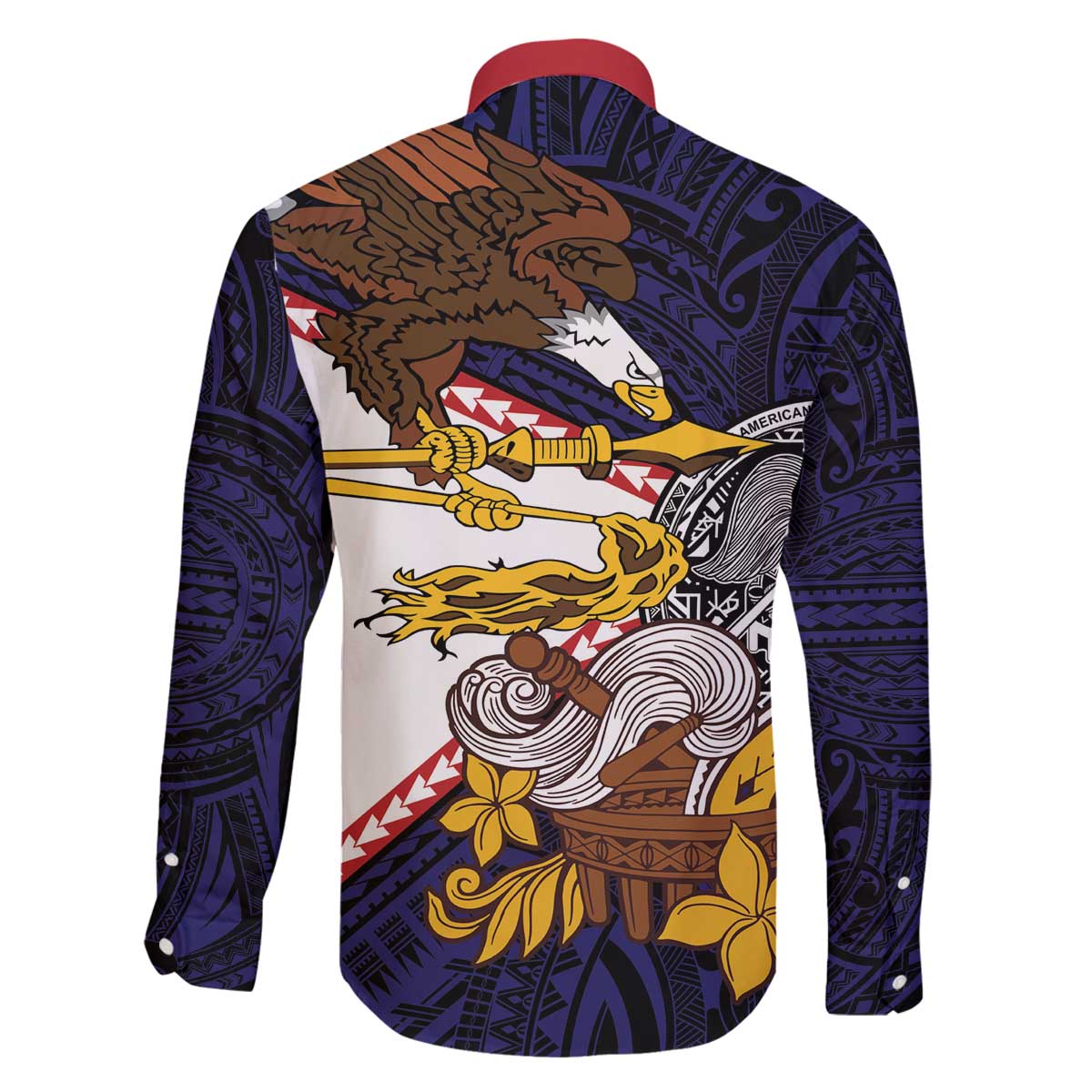 American Samoa Eagle Kava Bowl Family Matching Off The Shoulder Long Sleeve Dress and Hawaiian Shirt Plumeria Polynesian Pattern