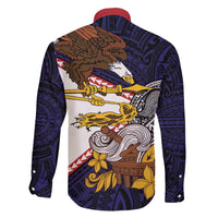 American Samoa Eagle Kava Bowl Family Matching Off The Shoulder Long Sleeve Dress and Hawaiian Shirt Plumeria Polynesian Pattern