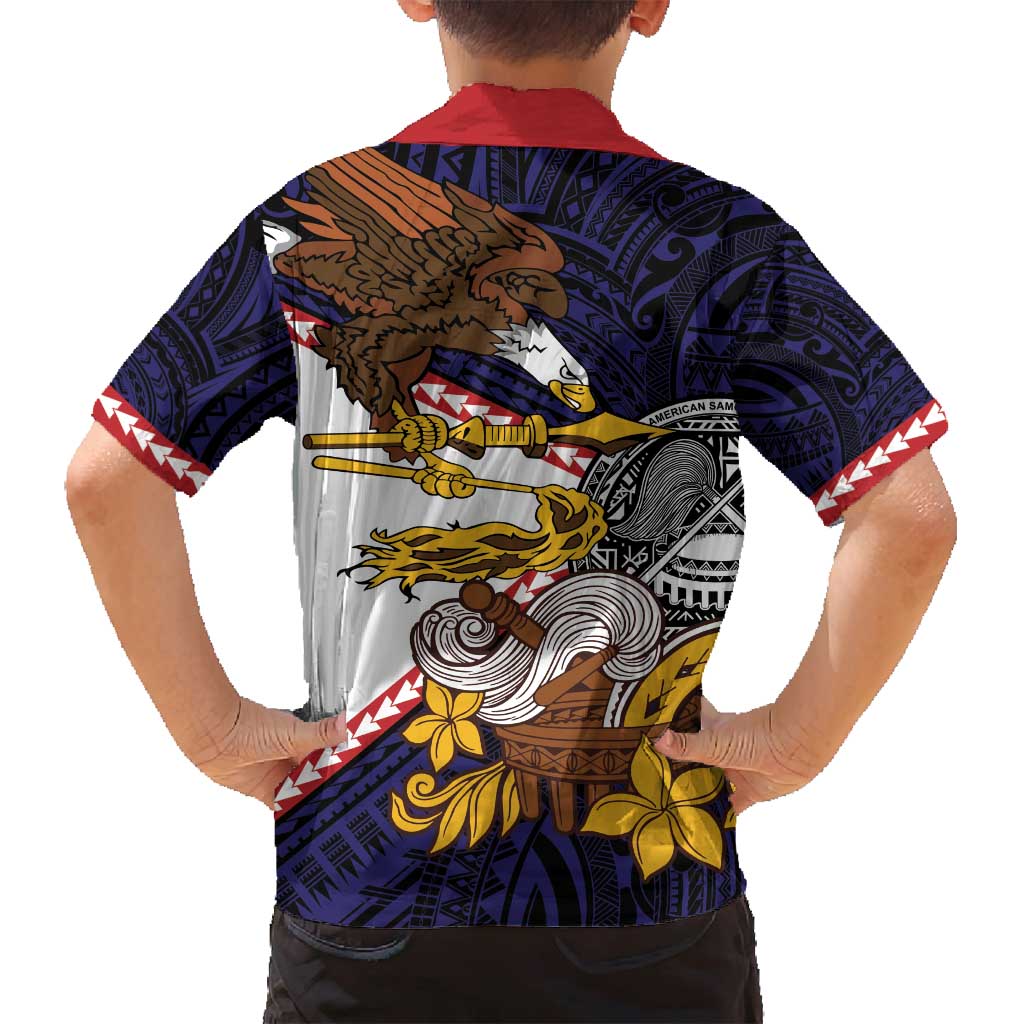 American Samoa Eagle Kava Bowl Family Matching Off Shoulder Maxi Dress and Hawaiian Shirt Plumeria Polynesian Pattern