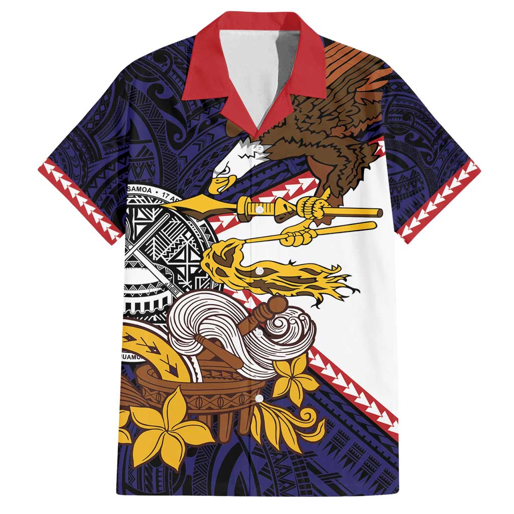 American Samoa Eagle Kava Bowl Family Matching Off Shoulder Maxi Dress and Hawaiian Shirt Plumeria Polynesian Pattern