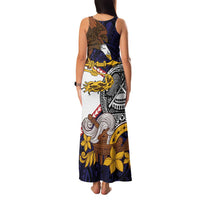 American Samoa Eagle Kava Bowl Family Matching Tank Maxi Dress and Hawaiian Shirt Plumeria Polynesian Pattern