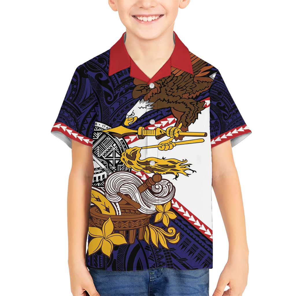 American Samoa Eagle Kava Bowl Family Matching Tank Maxi Dress and Hawaiian Shirt Plumeria Polynesian Pattern