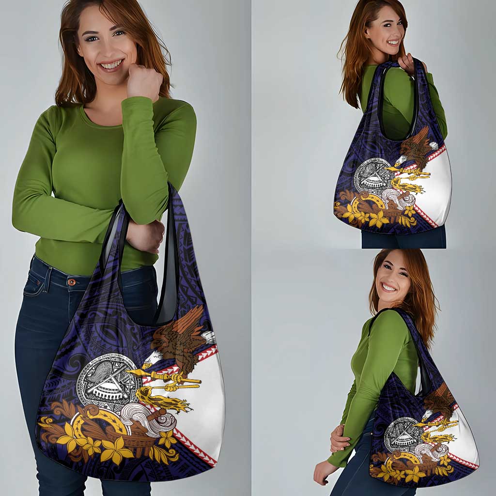 American Samoa Eagle Kava Bowl Grocery Bag Plumeria Polynesian Pattern