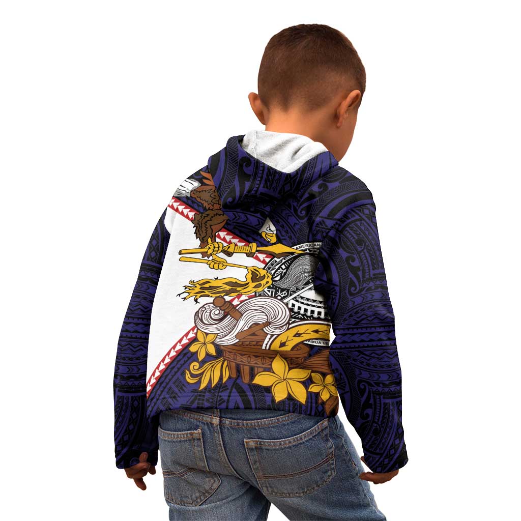 American Samoa Eagle Kava Bowl Kid Hoodie Plumeria Polynesian Pattern