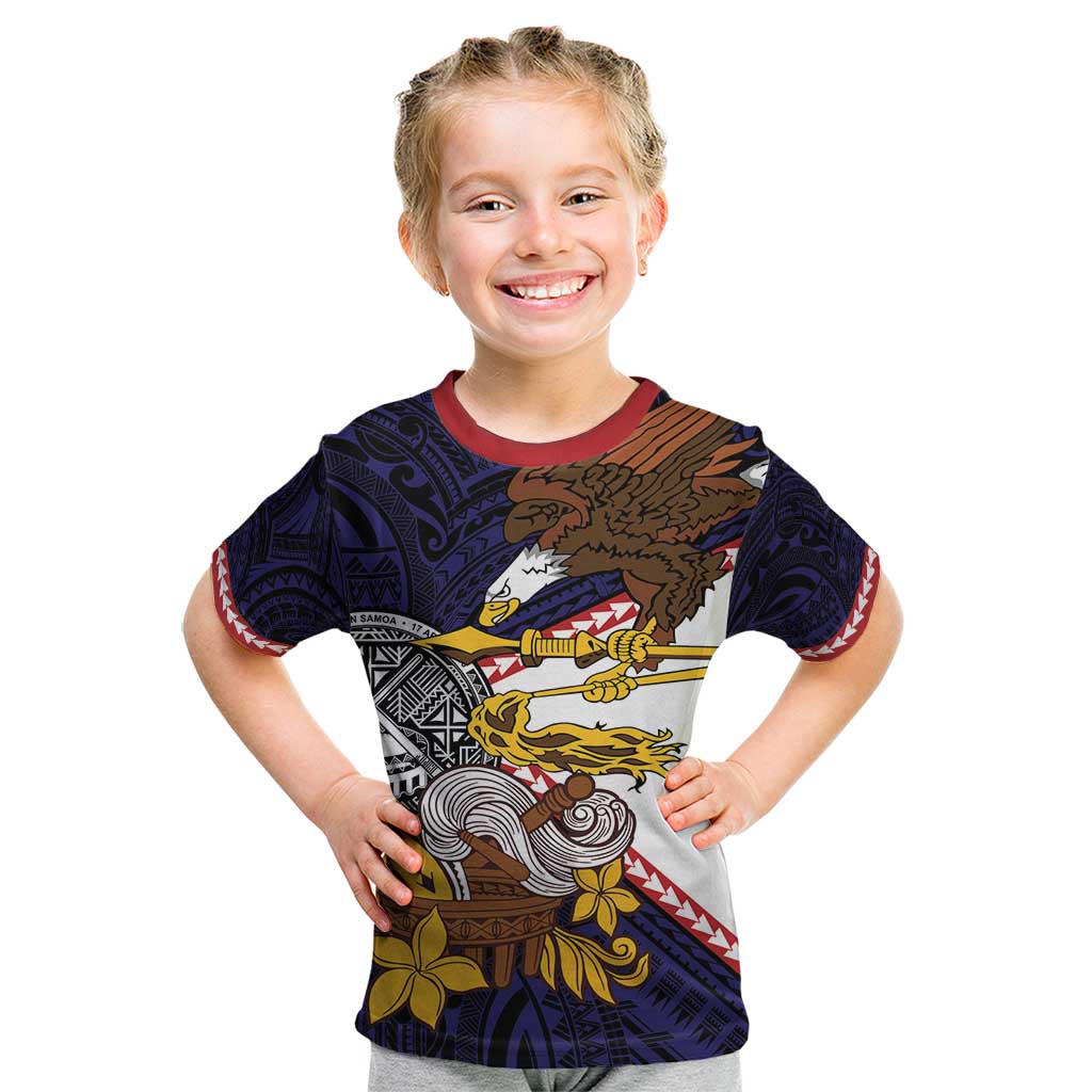 American Samoa Eagle Kava Bowl Kid T Shirt Plumeria Polynesian Pattern