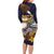 American Samoa Eagle Kava Bowl Long Sleeve Bodycon Dress Plumeria Polynesian Pattern