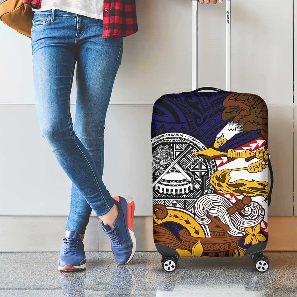 American Samoa Eagle Kava Bowl Luggage Cover Plumeria Polynesian Pattern
