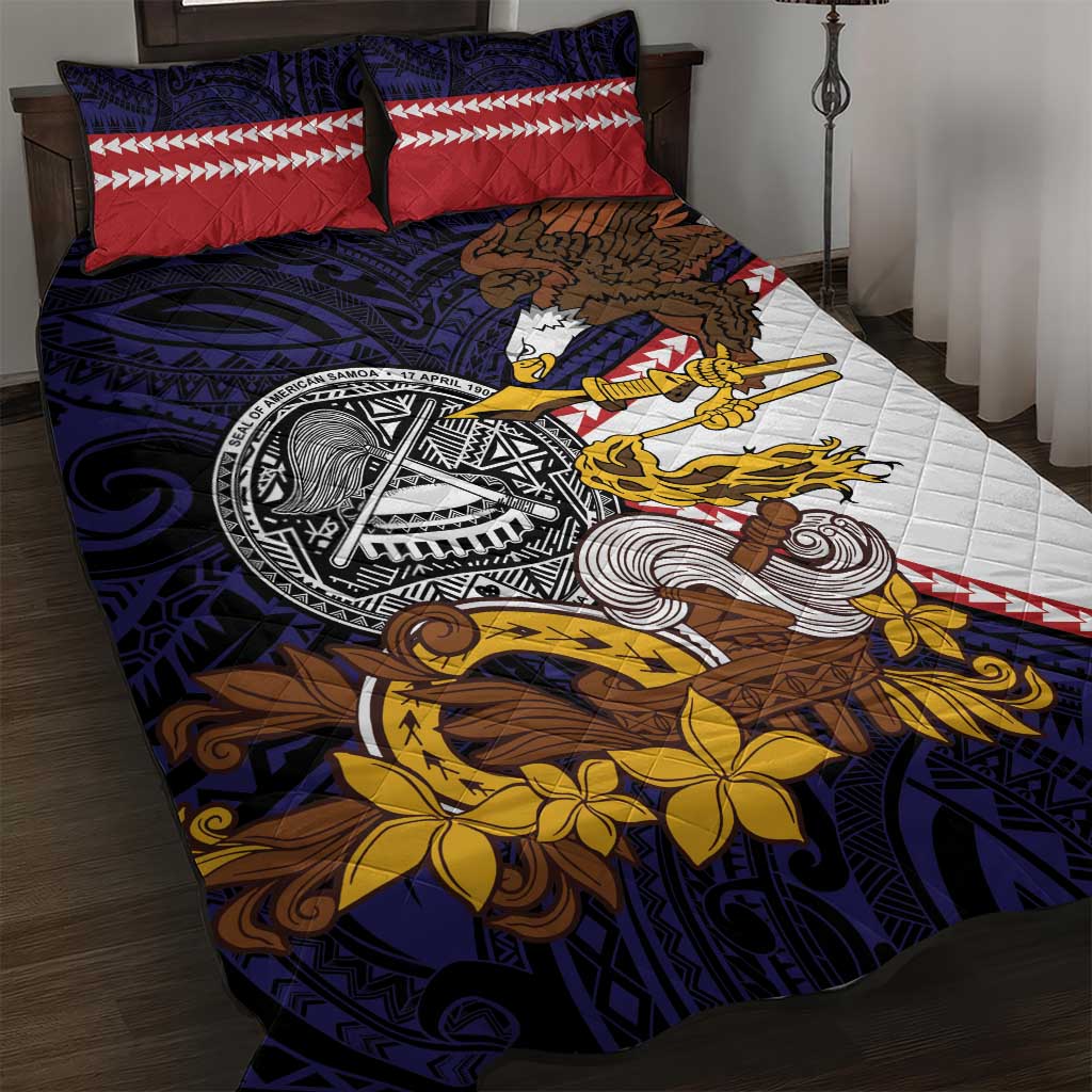 American Samoa Eagle Kava Bowl Quilt Bed Set Plumeria Polynesian Pattern
