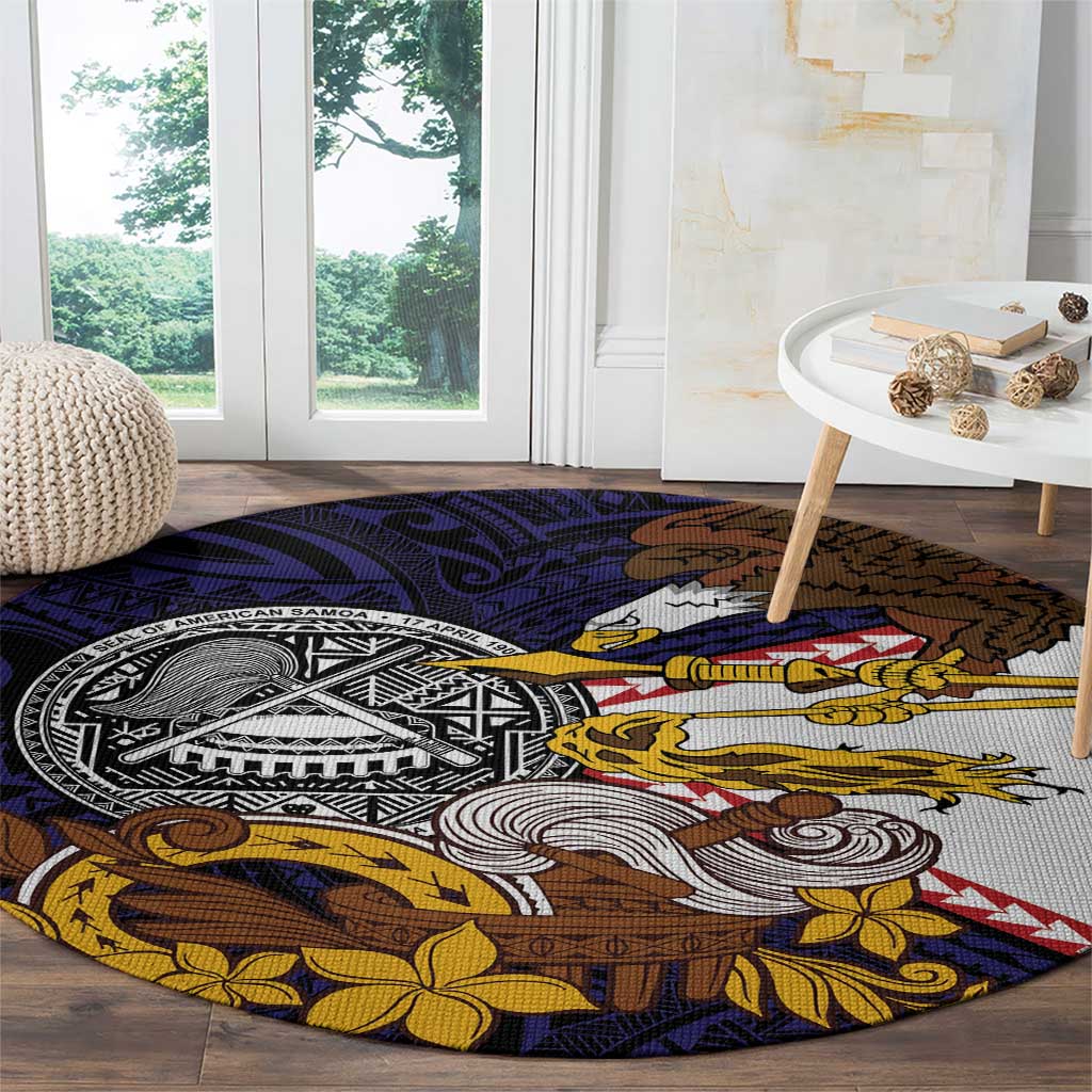 American Samoa Eagle Kava Bowl Round Carpet Plumeria Polynesian Pattern