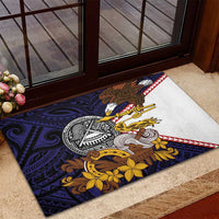 American Samoa Eagle Kava Bowl Rubber Doormat Plumeria Polynesian Pattern