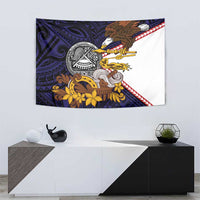 American Samoa Eagle Kava Bowl Tapestry Plumeria Polynesian Pattern