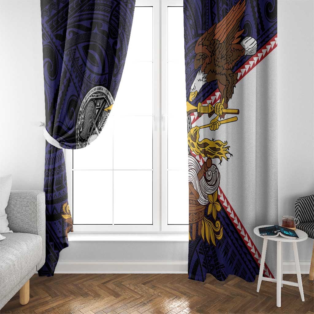 American Samoa Eagle Kava Bowl Window Curtain Plumeria Polynesian Pattern