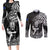 New Zealand Silver Fern Rugby Couples Matching Long Sleeve Bodycon Dress and Long Sleeve Button Shirts Maori Tiki Player With Ta Moko Tribal LT01 Black - Polynesian Pride