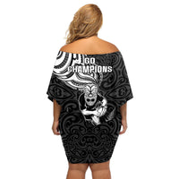 New Zealand Silver Fern Rugby Off Shoulder Short Dress Maori Tiki Player With Ta Moko Tribal LT01 - Polynesian Pride