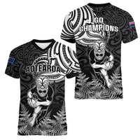 New Zealand Silver Fern Rugby Women V Neck T Shirt Maori Tiki Player With Ta Moko Tribal LT01 - Polynesian Pride