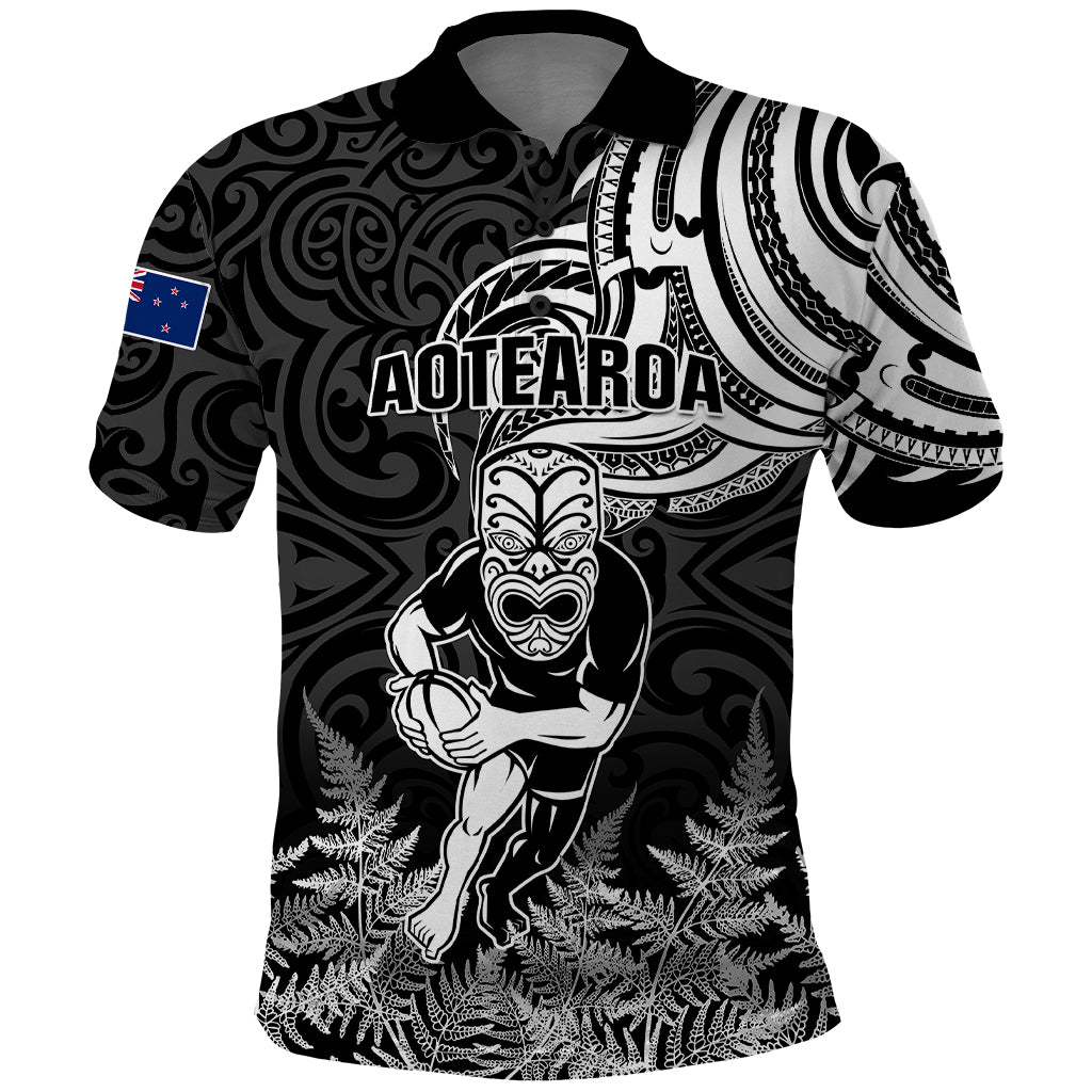 Custom New Zealand Silver Fern Rugby Polo Shirt Maori Tiki Player With Ta Moko Tribal LT01 Black - Polynesian Pride