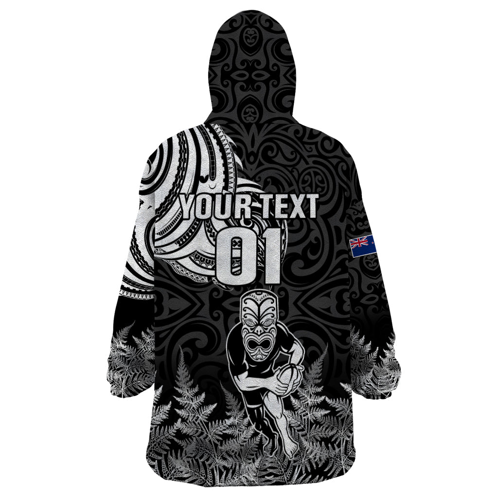 Custom New Zealand Silver Fern Rugby Wearable Blanket Hoodie Maori Tiki Player With Ta Moko Tribal LT01 - Polynesian Pride