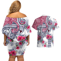 Hawaii Kakau Mix Paisley Pattern Couples Matching Off Shoulder Short Dress and Hawaiian Shirt Polynesian Tropical Unique Style LT01 - Polynesian Pride