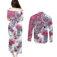 Hawaii Kakau Mix Paisley Pattern Couples Matching Puletasi Dress and Long Sleeve Button Shirt Polynesian Tropical Unique Style LT01 - Polynesian Pride