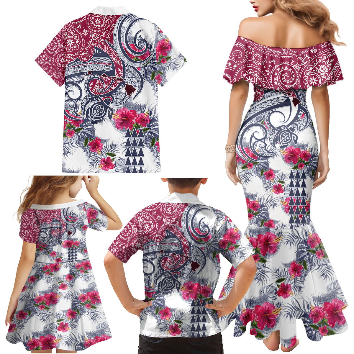 Hawaii Kakau Mix Paisley Pattern Family Matching Mermaid Dress and Hawaiian Shirt Polynesian Tropical Unique Style LT01 - Polynesian Pride