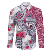 Hawaii Kakau Mix Paisley Pattern Family Matching Off Shoulder Short Dress and Hawaiian Shirt Polynesian Tropical Unique Style LT01 Dad's Shirt - Long Sleeve White - Polynesian Pride