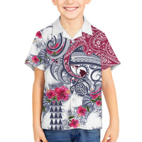 Hawaii Kakau Mix Paisley Pattern Family Matching Off Shoulder Short Dress and Hawaiian Shirt Polynesian Tropical Unique Style LT01 Son's Shirt White - Polynesian Pride