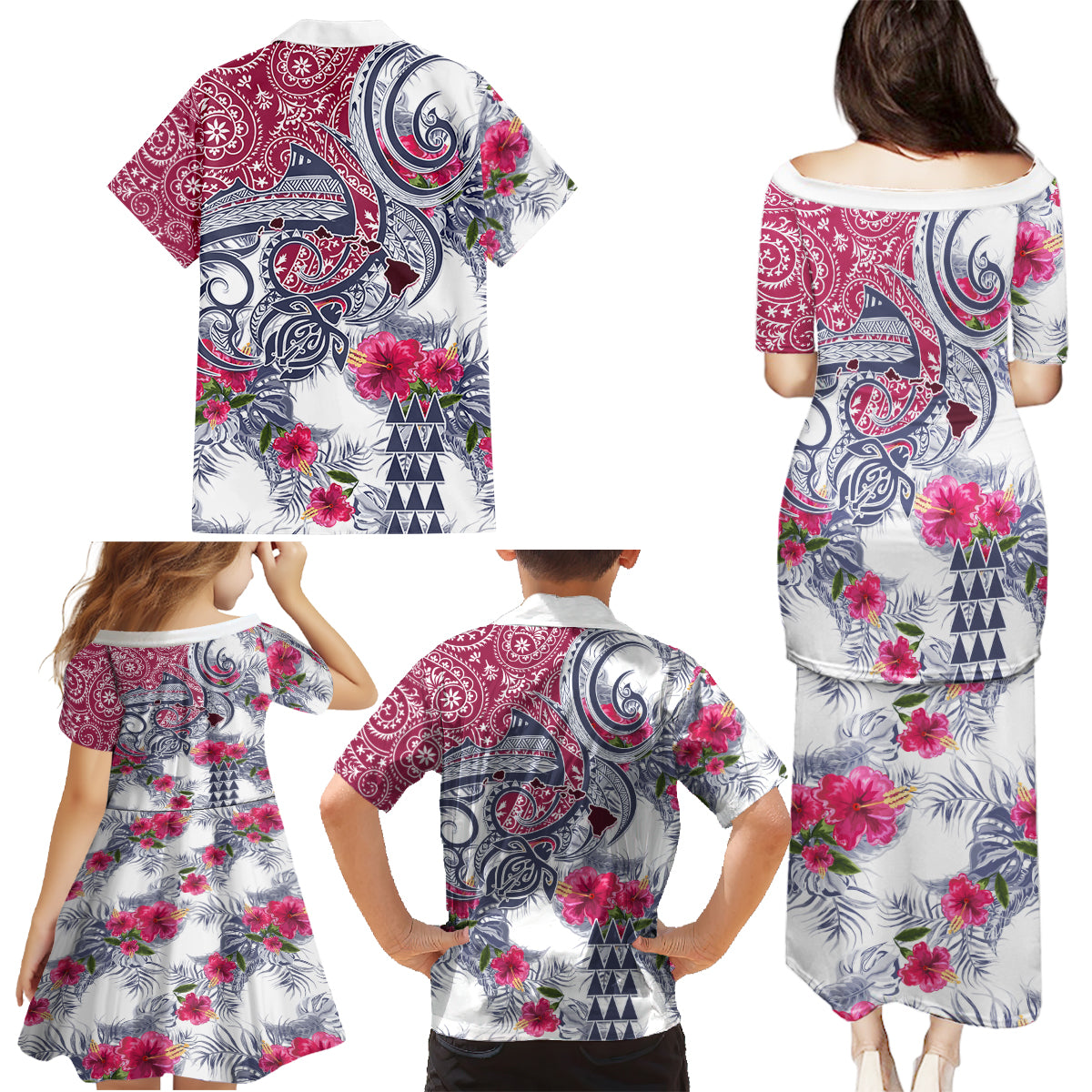 Hawaii Kakau Mix Paisley Pattern Family Matching Puletasi Dress and Hawaiian Shirt Polynesian Tropical Unique Style LT01 - Polynesian Pride