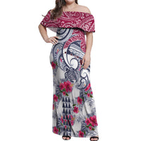 Hawaii Kakau Mix Paisley Pattern Off Shoulder Maxi Dress Polynesian Tropical Unique Style LT01 Women White - Polynesian Pride