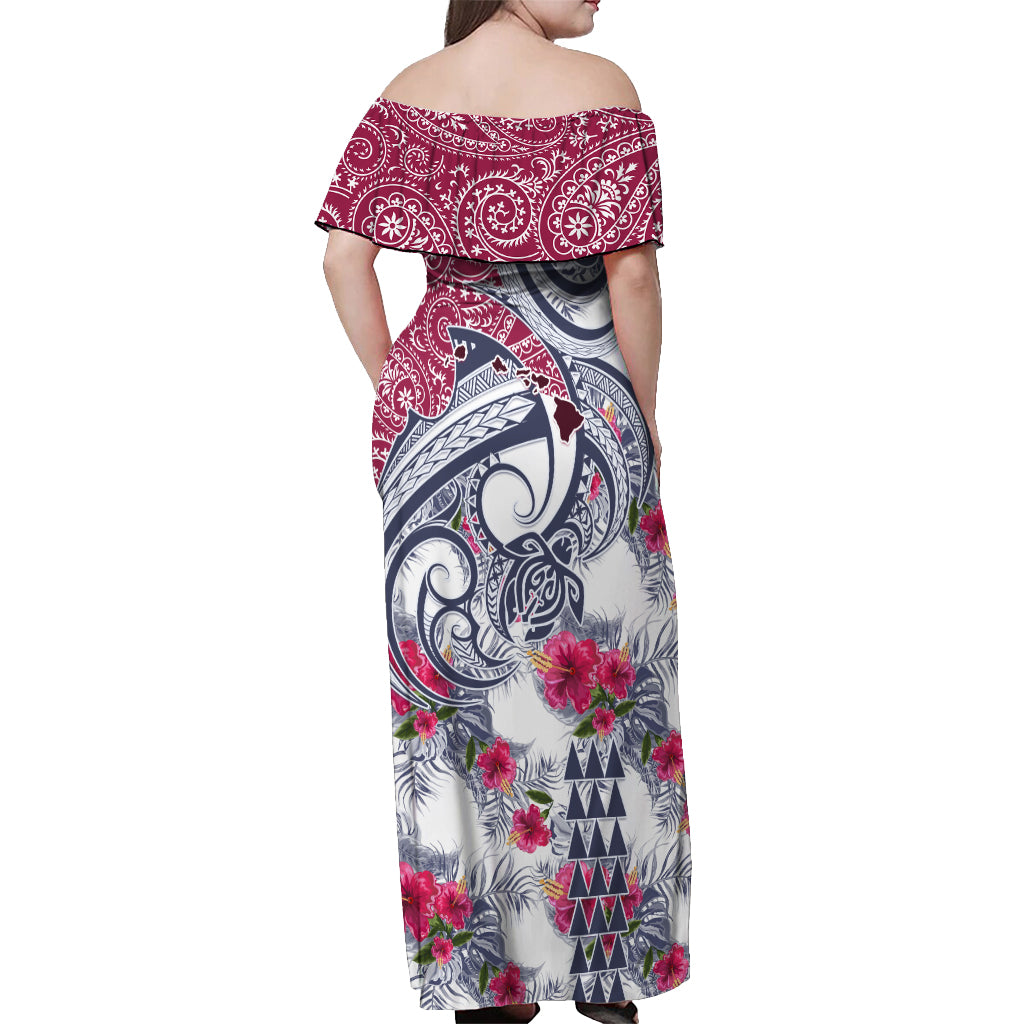 Hawaii Kakau Mix Paisley Pattern Off Shoulder Maxi Dress Polynesian Tropical Unique Style LT01 - Polynesian Pride