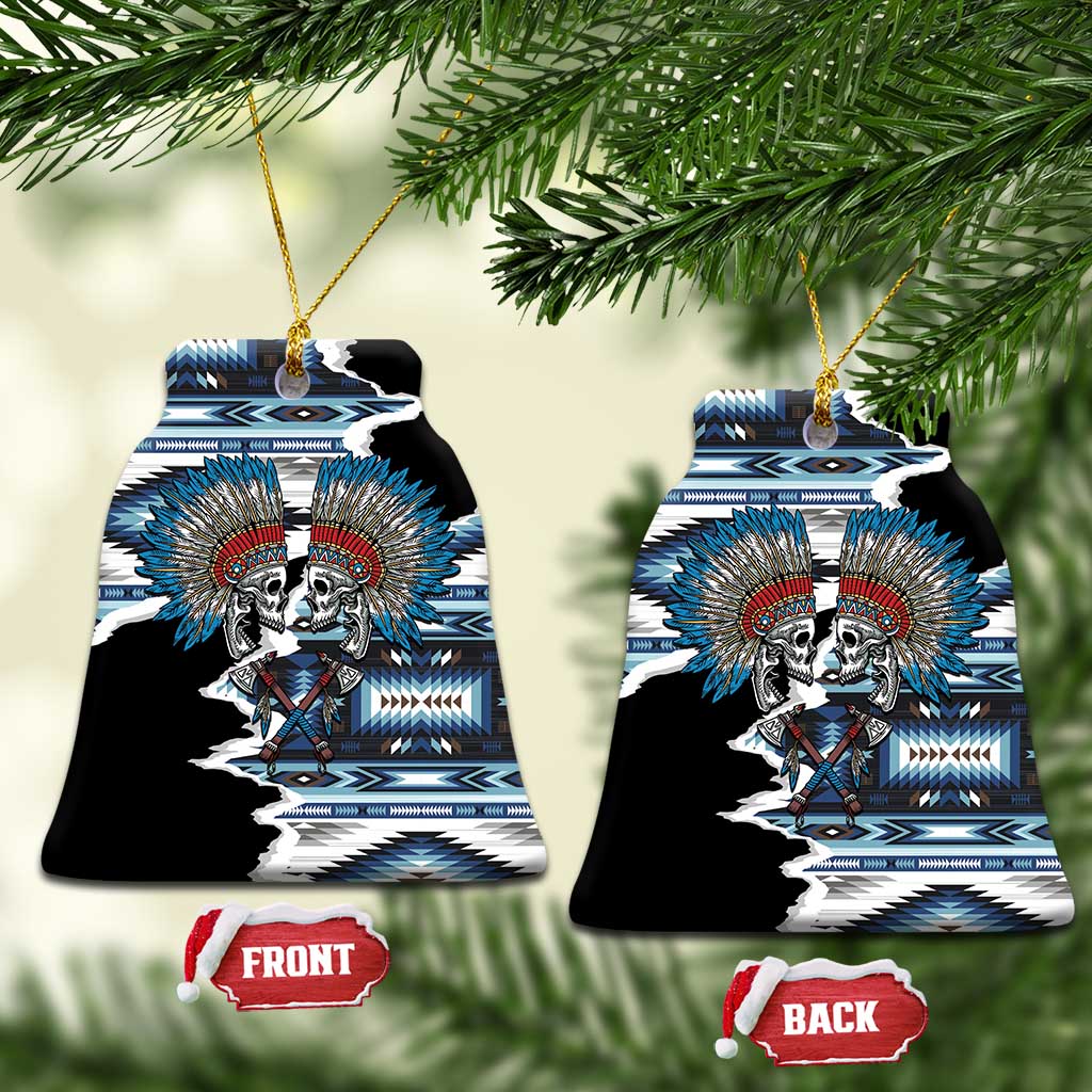 Native American Chief Skull With Axe Ceramic Ornament - Polynesian Pride