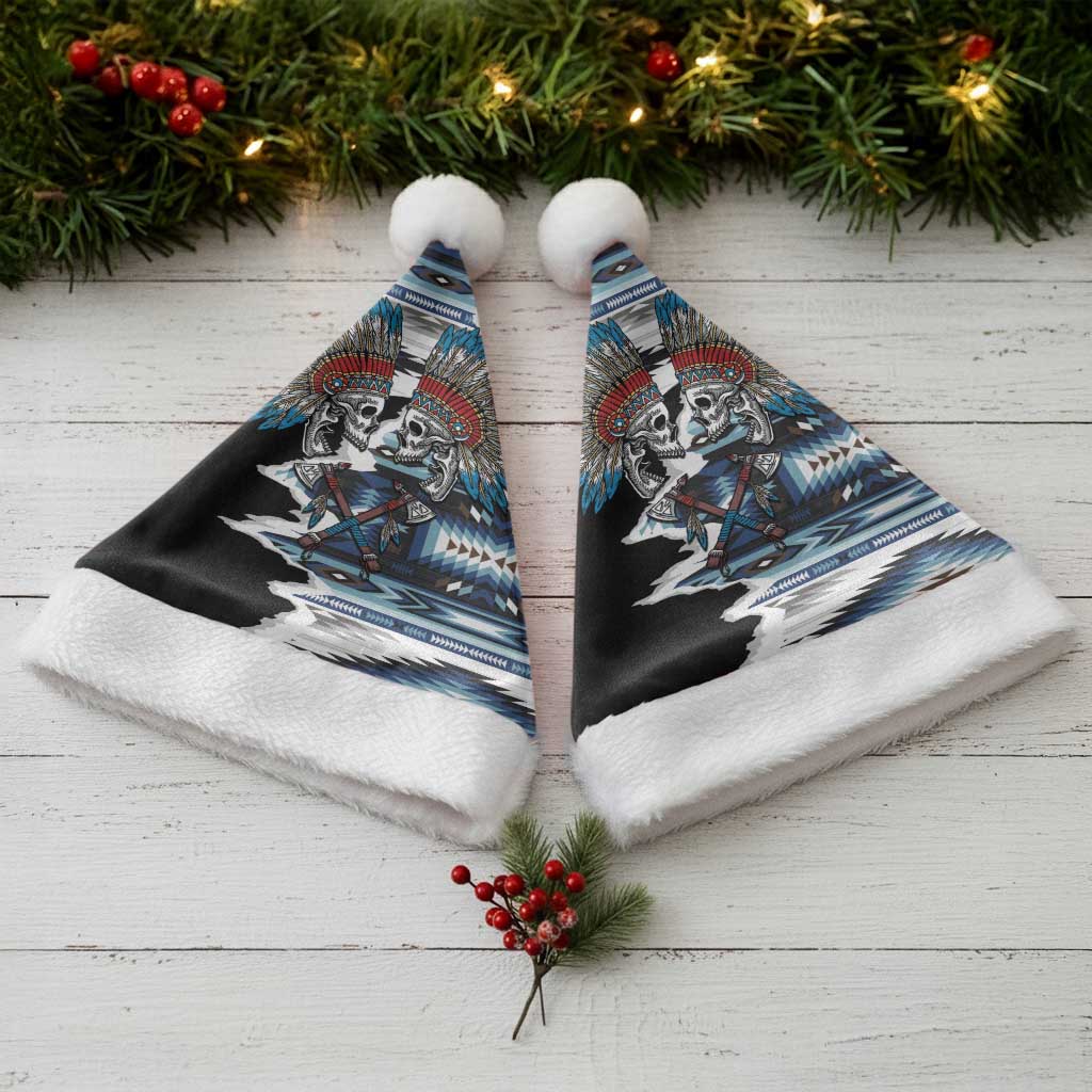 Native American Chief Skull With Axe Christmas Santa Hat - Polynesian Pride