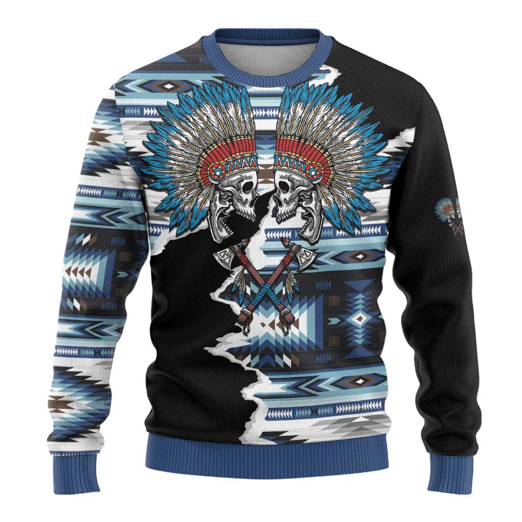 Native American Chief Skull With Axe Ugly Christmas Sweater - Polynesian Pride
