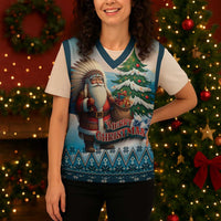 Personalized Native American Santa Claus Christmas Knitted V-Neck Vest Merry Christmas 2025 - Polynesian Pride