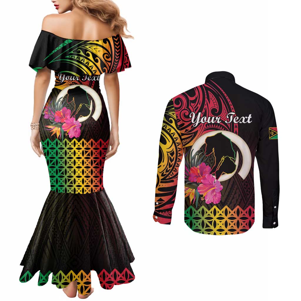 Personalised Vanuatu Port Vila Stay Strong Couples Matching Mermaid Dress and Long Sleeve Button Shirt Long God Yumi Stanap