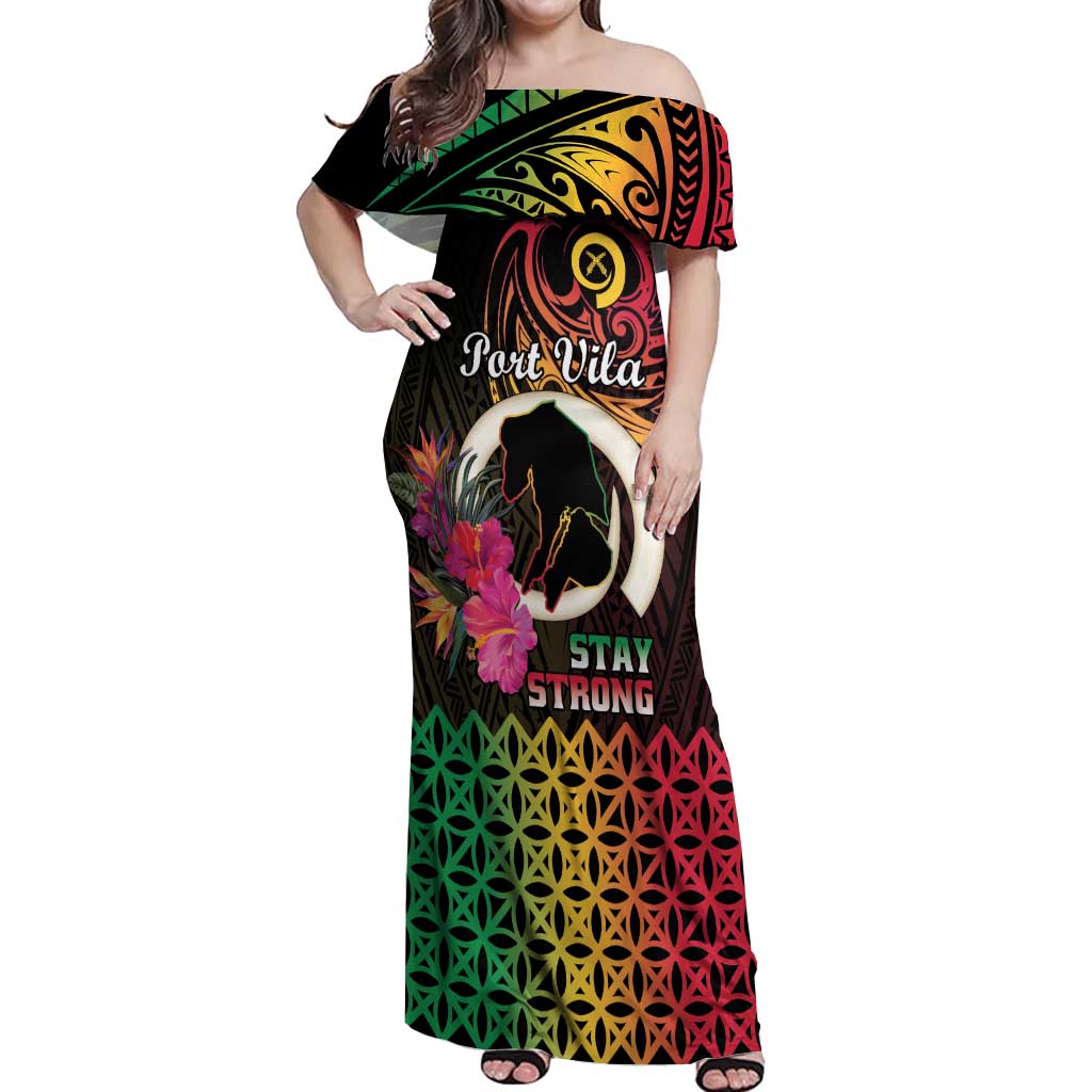 Personalised Vanuatu Port Vila Stay Strong Off Shoulder Maxi Dress Long God Yumi Stanap