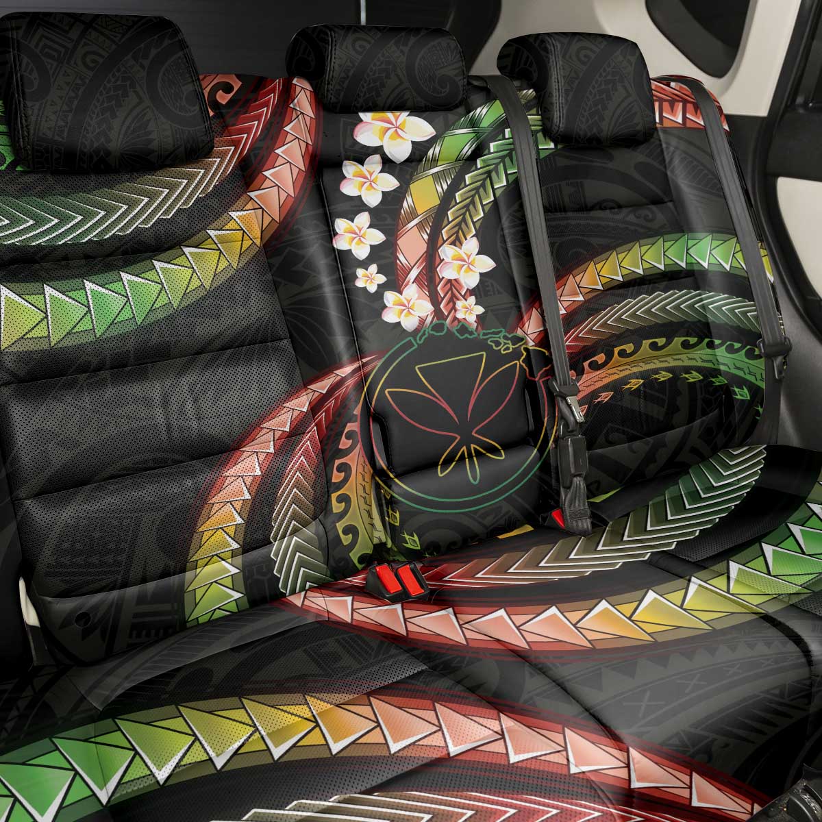 Hawaii Map Kanaka Maoli Back Car Seat Cover Fantastic Frangipani Reggae