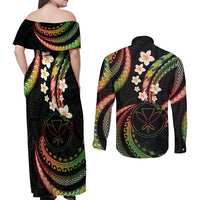 Hawaii Map Kanaka Maoli Couples Matching Off Shoulder Maxi Dress and Long Sleeve Button Shirt Fantastic Frangipani Reggae