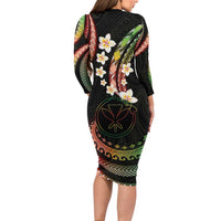 Hawaii Map Kanaka Maoli Family Matching Long Sleeve Bodycon Dress and Hawaiian Shirt Fantastic Frangipani Reggae