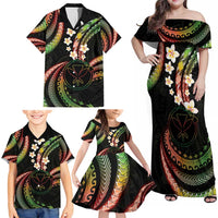 Hawaii Map Kanaka Maoli Family Matching Off Shoulder Maxi Dress and Hawaiian Shirt Fantastic Frangipani Reggae