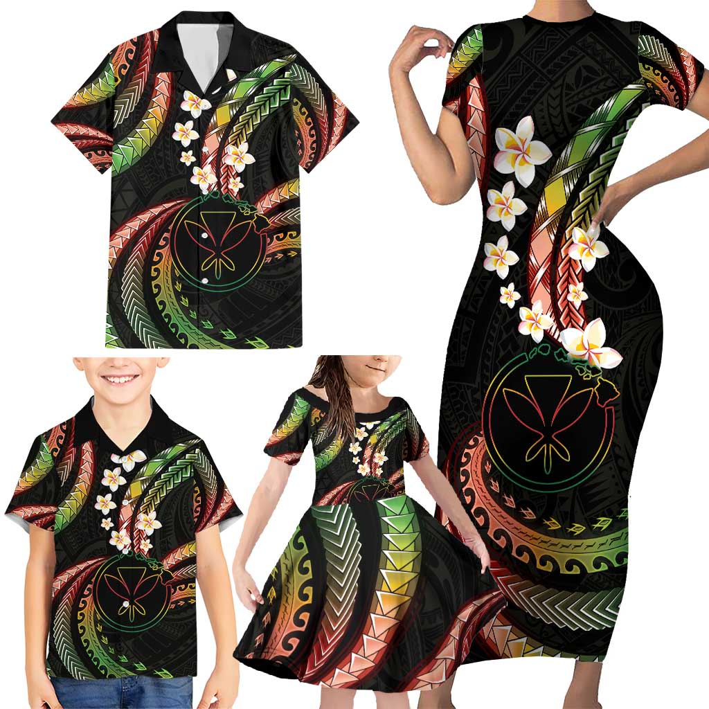 Hawaii Map Kanaka Maoli Family Matching Short Sleeve Bodycon Dress and Hawaiian Shirt Fantastic Frangipani Reggae