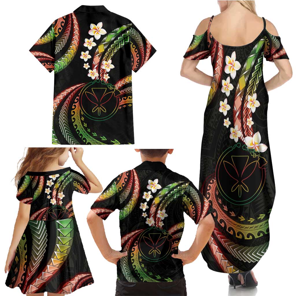 Hawaii Map Kanaka Maoli Family Matching Summer Maxi Dress and Hawaiian Shirt Fantastic Frangipani Reggae