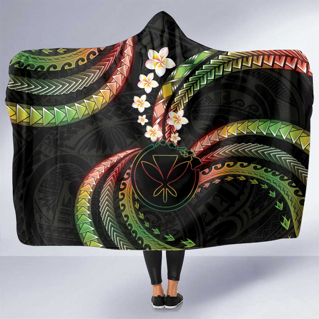 Hawaii Map Kanaka Maoli Hooded Blanket Fantastic Frangipani Reggae