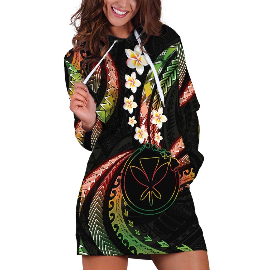 Hawaii Map Kanaka Maoli Hoodie Dress Fantastic Frangipani Reggae